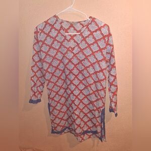 Roberta Roller Rabbit Womens 3/4 Sleeve Wavy Print Tunic Top White Size Small